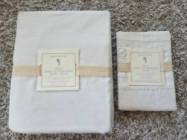 New Pottery Barn Kids Linen Cotton Twin Duvet Cover & Standard Sham 1