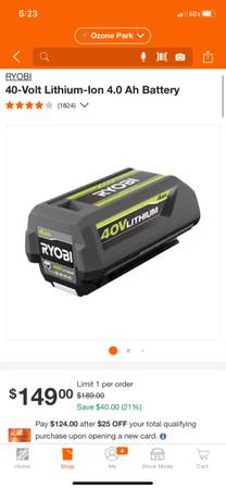 Ryobi 4.0 ah 40 volt battery 1