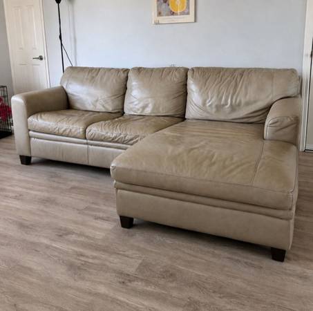 Beige Leather L-Shape Sectional Sofa with Chaise from Living Spaces 1