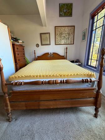long double bed, maple headboard 1