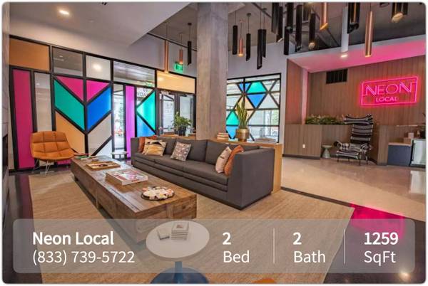 Spacious 1259 sq ft 2 bed and luxurious amenities at Neon Local! 1