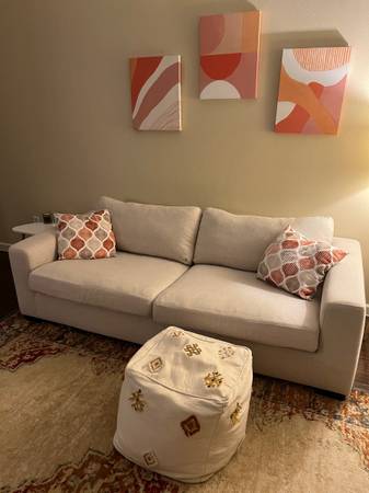 Extra deep, Down filled Couch + Stylish Pillows & Plush Ottoman 1
