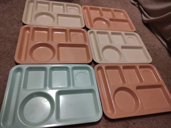 Six 1970's Divided Hard Plastic Cafeteria Trays 1