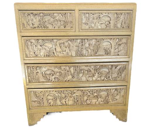 Early 20th C Chinese Export Oriental Heavily Carved Camphor Wood Chest 1