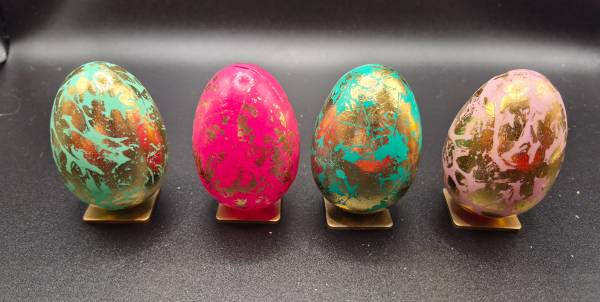Colorful Marbled Gold Accent Spring Eggs on Stands Decorative Easter 1