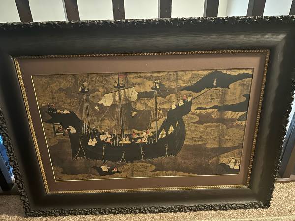 Arte de gran formato con escena japonesa de barco (Seattle)