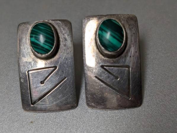Sterling Malachite earring, 925 Mexico, vintage 1