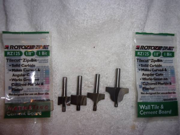 4 New Roto-Zip Carbide Router Bits, for marble and plaster cuts 1