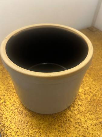 Antique Stoneware Crock Round Brown Interior FARMHOUSE COTTAGE 1