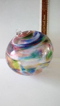 Large 8" Blown Glass Witch Ball Gazing Suncatcher Multi Color Abstract 1