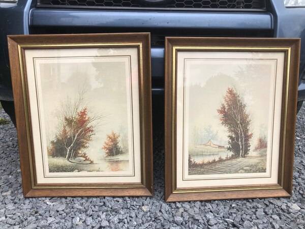 Scenic fall pictures w/large frames - set of 2 1