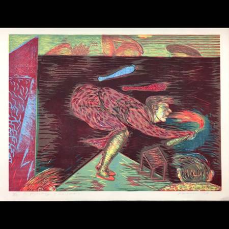 Phyllis Bramson “The Psychology of Fire (Man)” Woodcut 15/25 1984 Chicago Ar 1