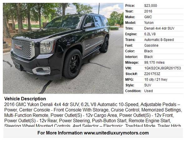 2016 GMC Yukon Denali 4x4 4dr SUV - $23,000 (Stone Mountain)63620065277057121
