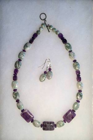 Beautiful Necklace Set by Minnesota Artist - Amethyst & Peace Jade 1