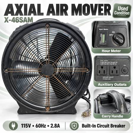 X-46SAM Axial Air Mover Fan, Black, with Hour Meter and Outlets 1