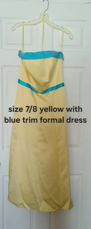 Size 6 satin elegant yellow dress with blue accents 1