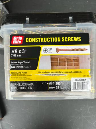 Grip right Construction screws T – 25 star 9 x 3” or 7.62 cm Course auger th 1