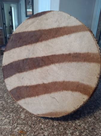 Large African zebra skin  drum , 1