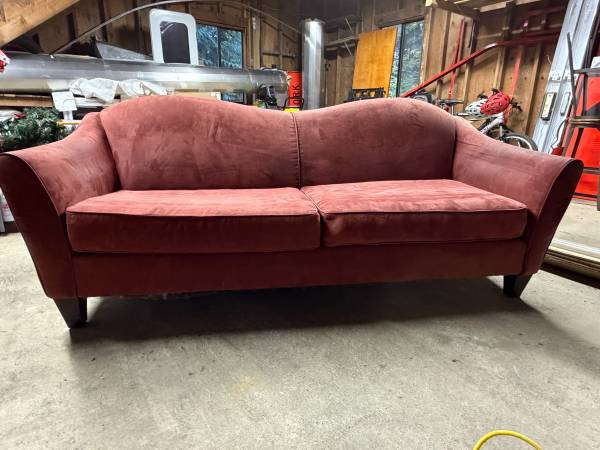 FREE 7’ Red Microsuede/fiber Soft Couch with Cushions (Needs Cleaning!) 1