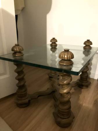 Two Solid Wood Glass Topped Side Tables 1