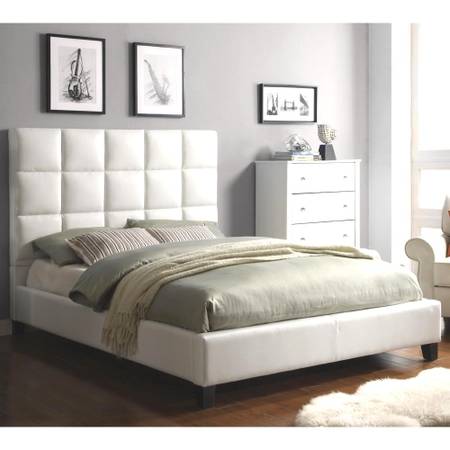 * MODERN Contemporary White Queen Leather Bed Upholstery Tufted 1
