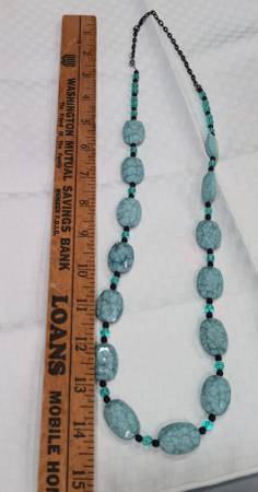 Beautiful Tourquiose Blue and Black Beaded Necklace 1