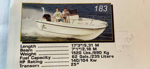 2001 Anza reef runner 17 ft run about center console 115 hp merc 1