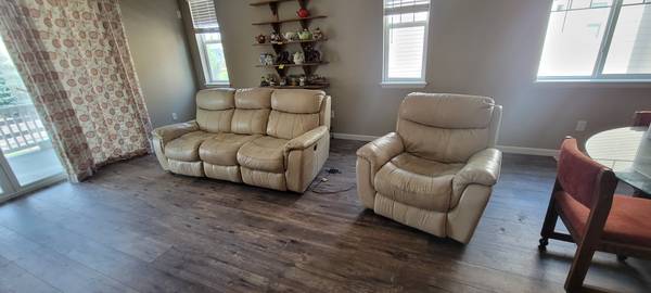 Leather couch and chair. Powered. Free 1