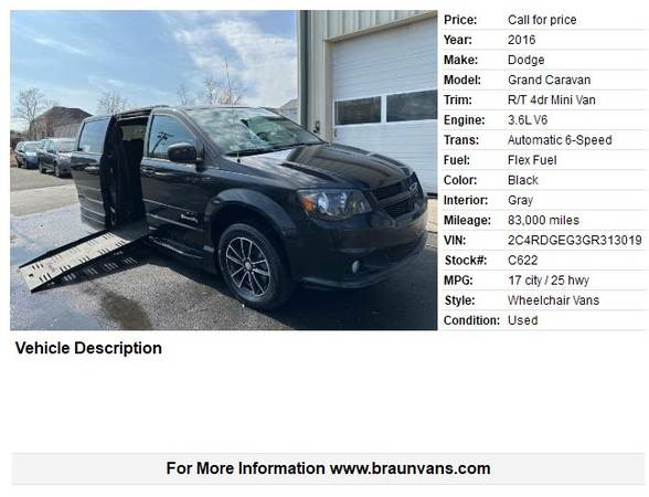 2016 DODGE CARAVAN WHEELCHAIR VAN SIDE ENTRY POWER RAMP - $38,999 (Huge BraunAbility wheelchair Van Center 40 on 1 lot)63623667389185121