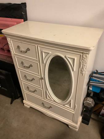 Shabby chic off white tall girl fancy dresser 1