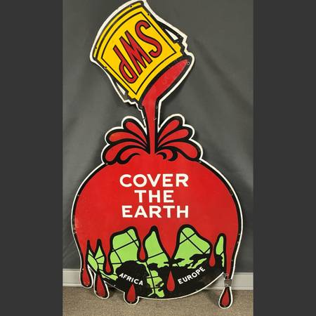 Vintage Sherwin Williams Paint "Cover the Earth" advertising sign. SWP 52” sig 1