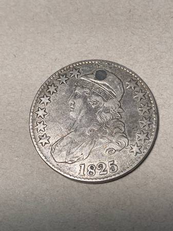 1825 Capped Bust Half Dollar 50 cent. Plugged 1