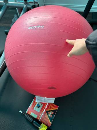 red yoga ball with pump 1