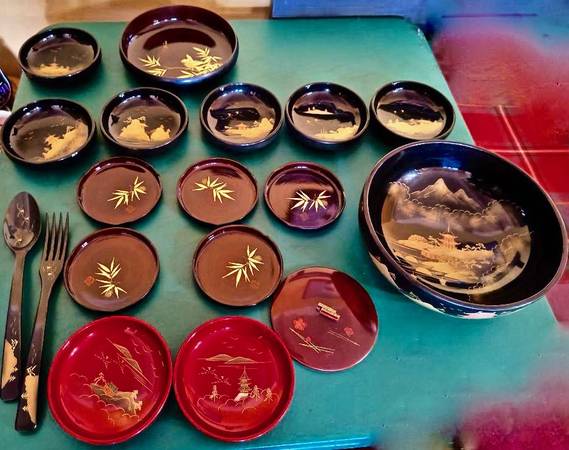 Asian Vintage lacquerware collection - Lot price for ALL! 1
