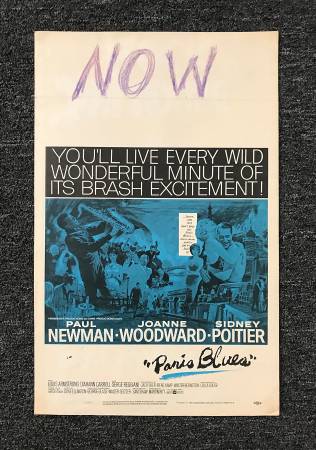 1960 PARIS BLUES Movie Poster, Paul Newman, Joanne Woodward,Poitier 1