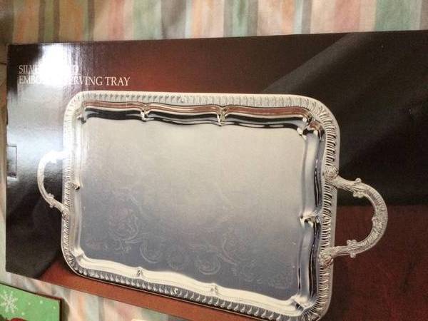 SERVING TRAY - RECTANGLE EMBOSSED SILVER PLATED-BRAND NEW*PRICE DROP** 1