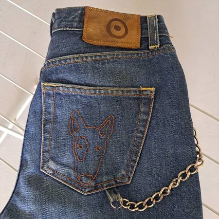 Fake London Genius Womens Jeans Sz 27 Embroidered Bull Terrier Chain - $30 (Lincoln Heights)63471470731523122