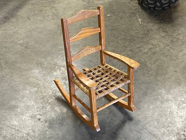 Small Sturdy Wood Rocking Chair - Large Doll Size - with Wicker Seat 1