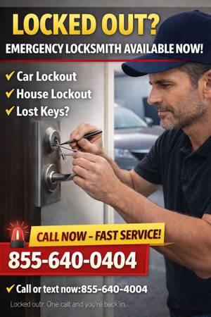 LOCKED OUT? LOCKSMITH AVAILABLE NOW 1