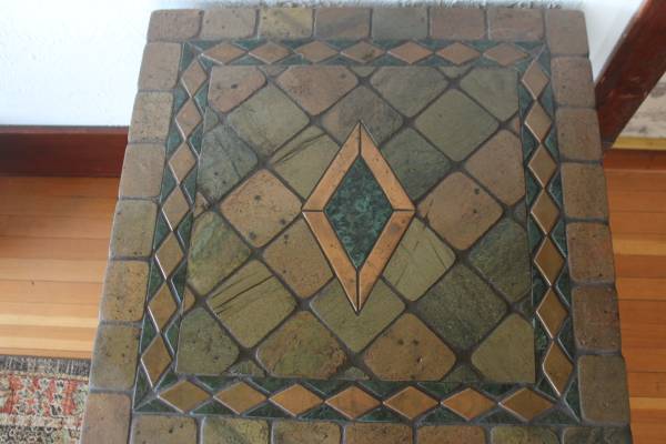 Artisan Stone mosaic table with wrought-iron legs 1