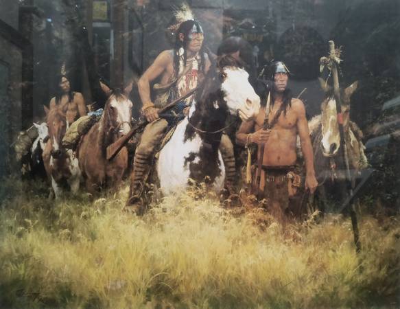 The Warning Native American Indians Framed Lithograph Signed Terpning 1