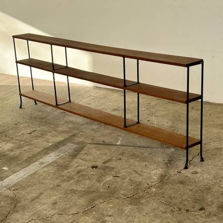 Vintage mid-century walnut and steel shelving/display unit 1