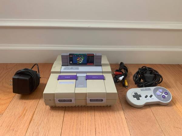 SNES Super Nintendo Console W/ Super Mario World Controller + Hookups 1