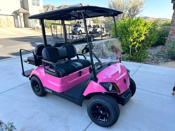 2021 Yamaha GAS Quiet Tech EFI Pink 26+MPH 4 seat Golf Cart 1