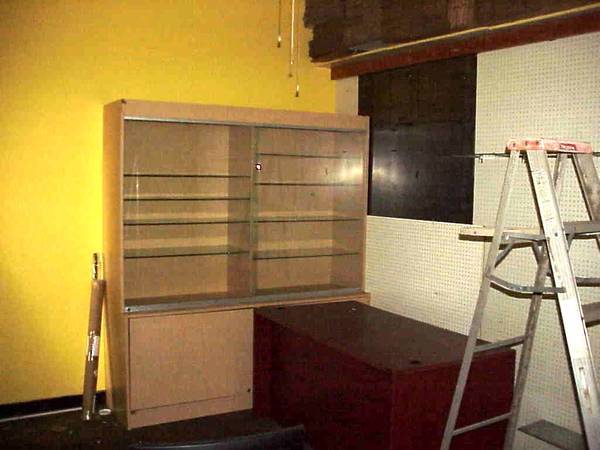 LARGE ANTIQUE GLASS SHELVING UNIT 1