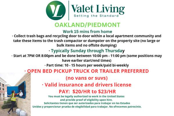 Hiring ASAP- Part Time Evening Positions! Oakland/Almeda/Piedmont 1