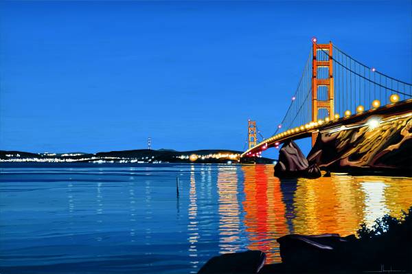 Alex Nizovsky - Golden Gate Bridge Nocturne #3 - Painting Art 36"x24" 1