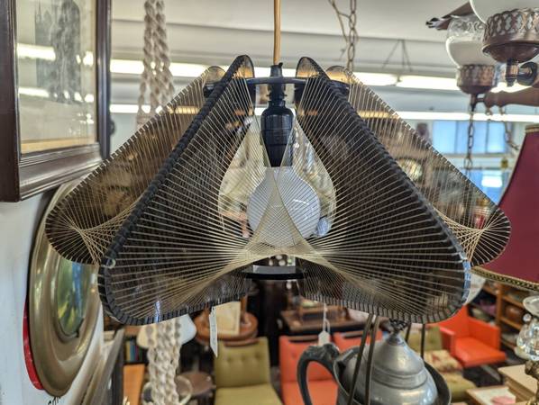 1960s Mid-century Modern MCM Smoked Lucite Wire Ceiling Lamp Fixture 1