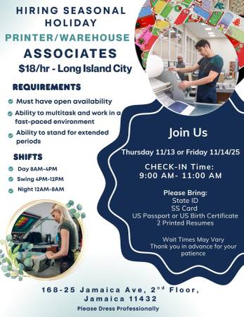 Seasonal Printing Warehouse Team Member - Quick Hire Interview 11/14 1