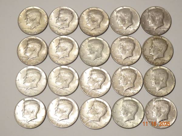 Silver Kennedy Half Dollar Roll $10 Face Value 40% 1